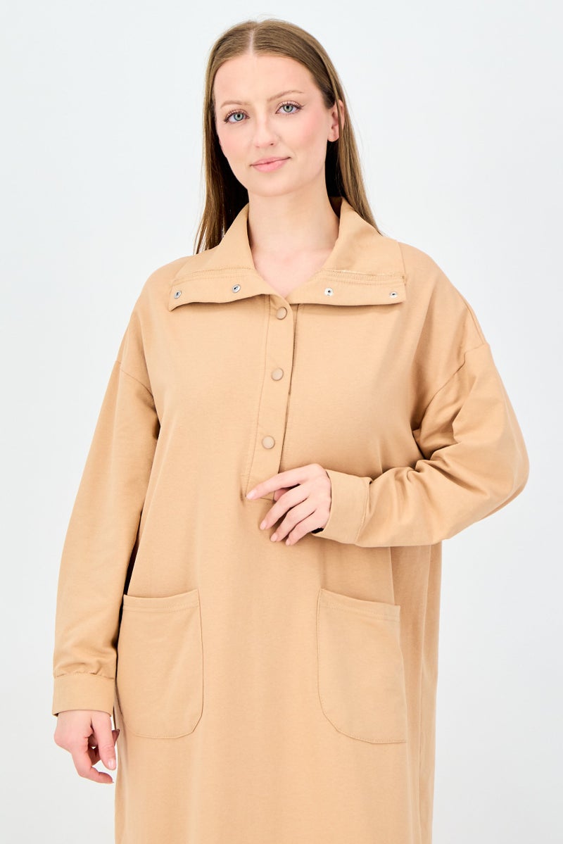 trendyol Women Plain Shirt Dress, Beige - Image 3
