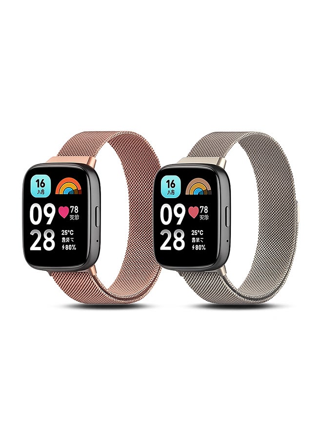 O Ozone (Pack of 2) Milanese Loop Bands Compatible with Redmi Watch 3 Active/Redmi Watch 3 Lite, Magnetic Stainless Steel Mesh Quick Release Adjustable Replacement Smartwatch Wristband for Men Women - Rose Gold/Starlight - Image 1