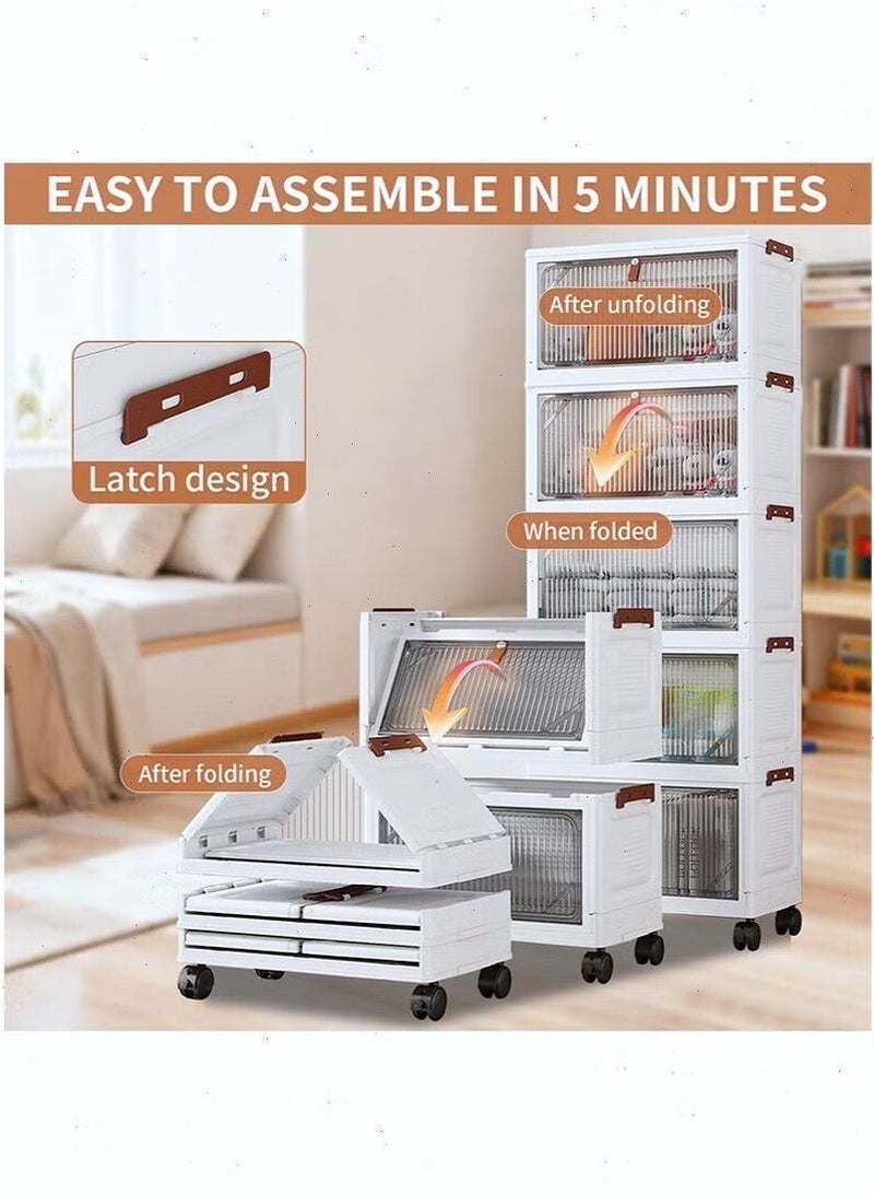 5-Tier Plastic Storage Cabinet with Wheels - Foldable Storage Box with Door, Stackable Storage Organizer for Home, Office & Kids' Room, Multifunctional Space-Saving Container - Image 3