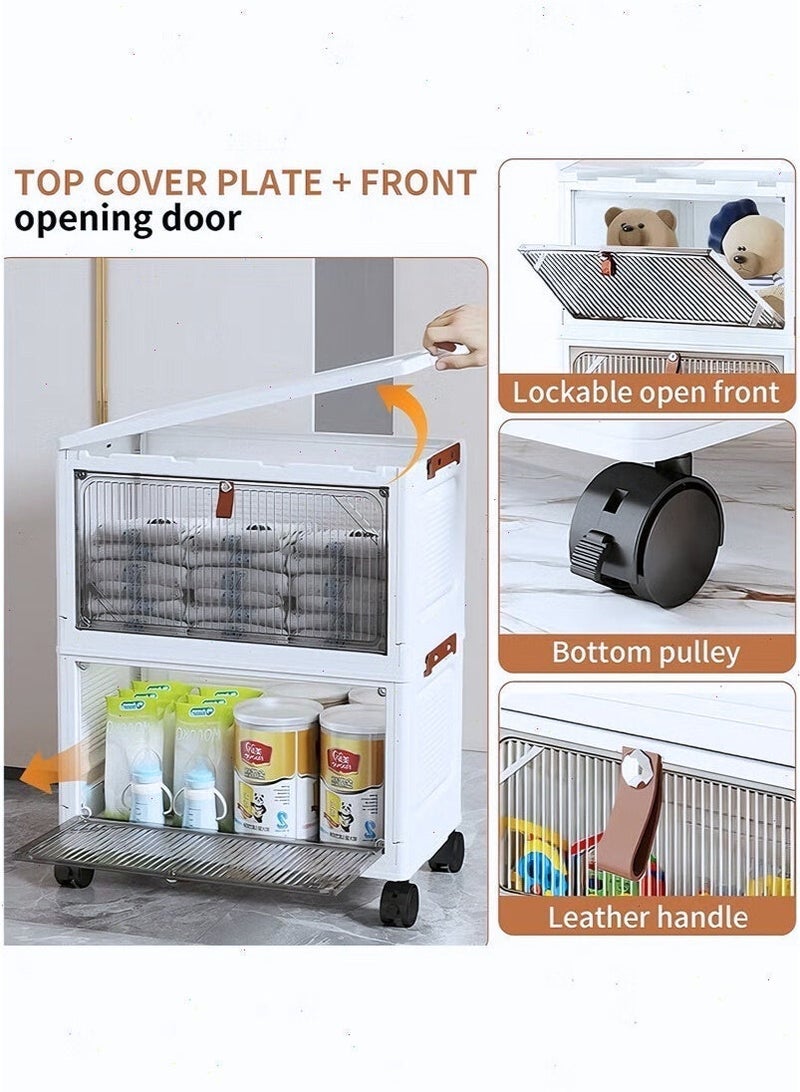 5-Tier Plastic Storage Cabinet with Wheels - Foldable Storage Box with Door, Stackable Storage Organizer for Home, Office & Kids' Room, Multifunctional Space-Saving Container - Image 4