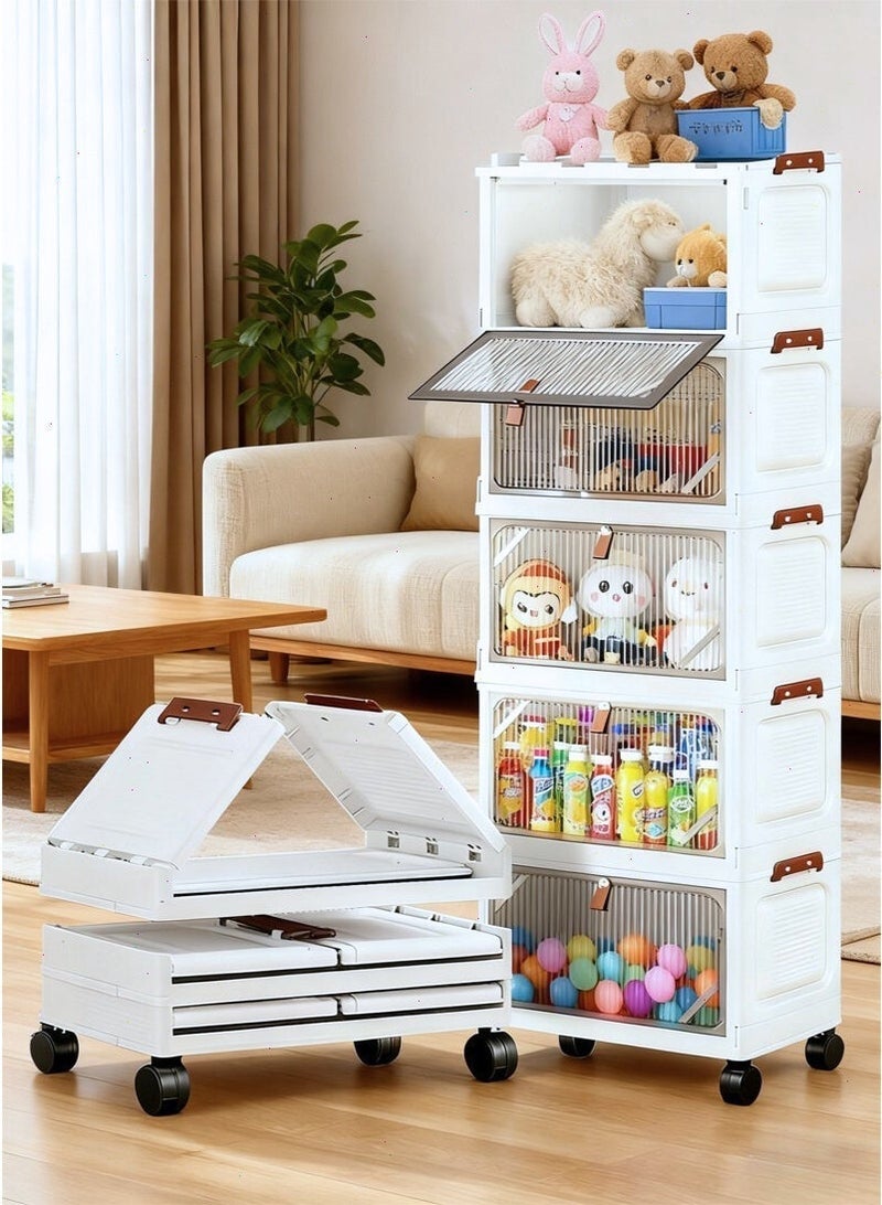 5-Tier Plastic Storage Cabinet with Wheels - Foldable Storage Box with Door, Stackable Storage Organizer for Home, Office & Kids' Room, Multifunctional Space-Saving Container - Image 1