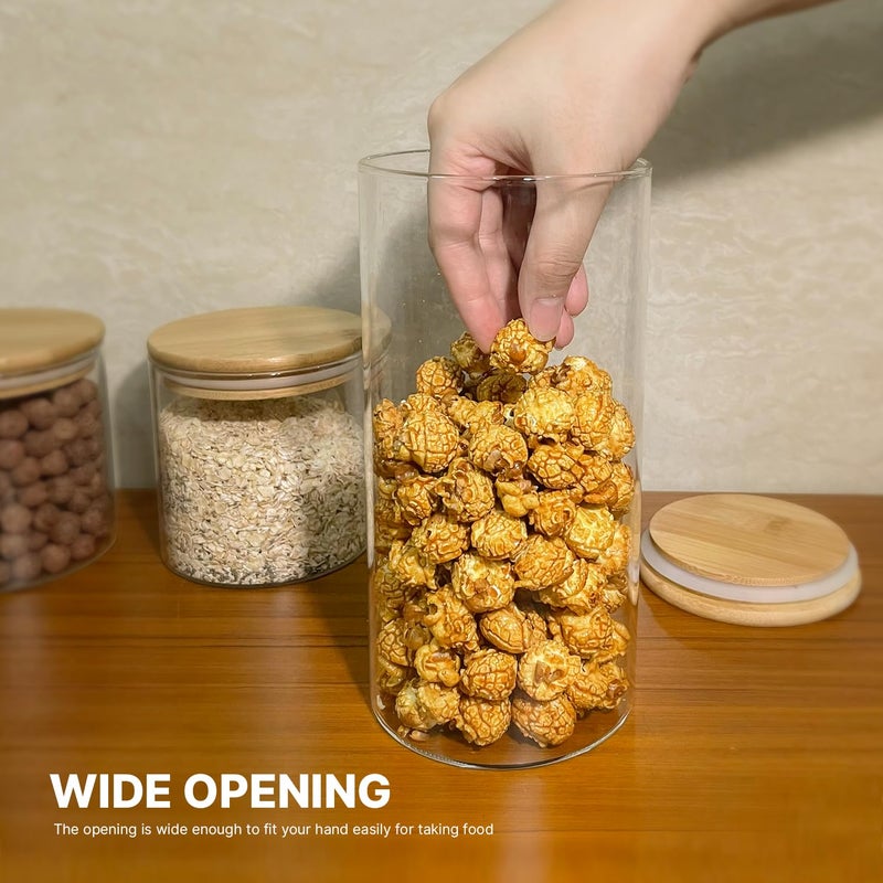 YUNCANG 6-Pack Glass Food Storage Jars Set (3 Square + 3 Round), 37oz Airtight Clear Canisters with Bamboo Lids, Stackable Pantry Containers for Flour, Sugar, Rice, Pasta, Nuts, Candy & Spice Organization - Image 5