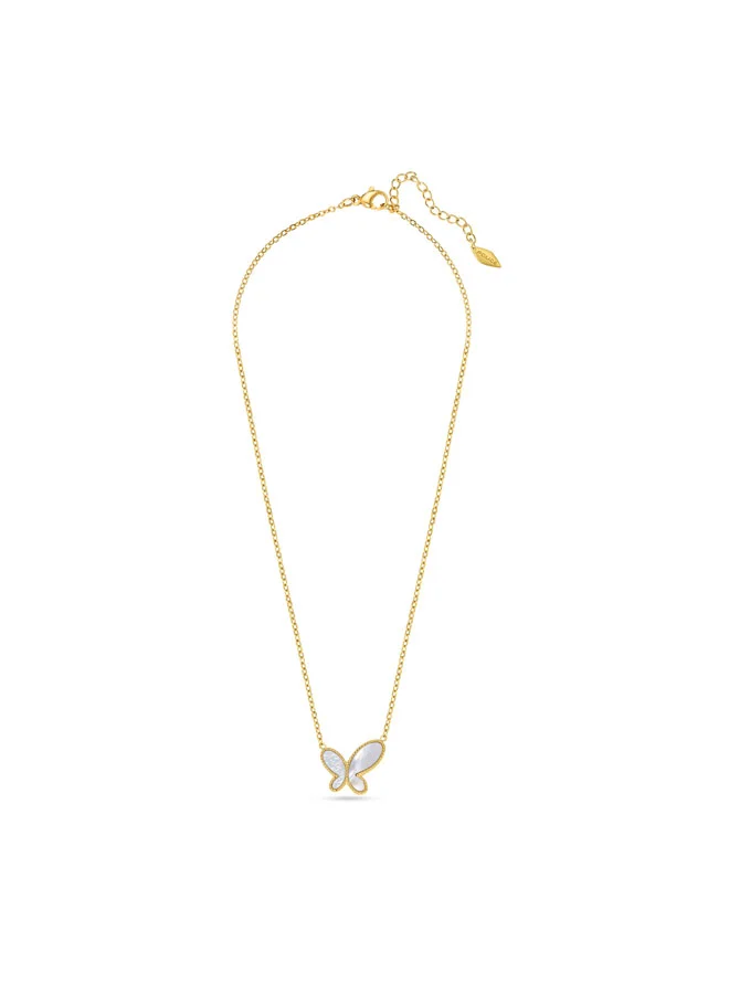 بوليس قلادة كيمانا ذهبية بقلادة فراشة لؤلؤ أبيض للنساء