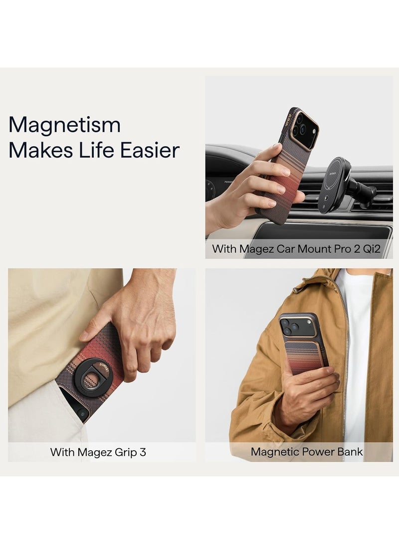 PITAKA حافظة بيتاكا لجهاز آيفون 17 برو ماكس 6.9" مع زر التحكم في الكاميرا، متوافقة مع ماغسيف، حافظة فائقة النحافة مع شعور بدون حافظة، مصنوعة من ألياف الأراميد 1500D، غروب الشمس - Image 5