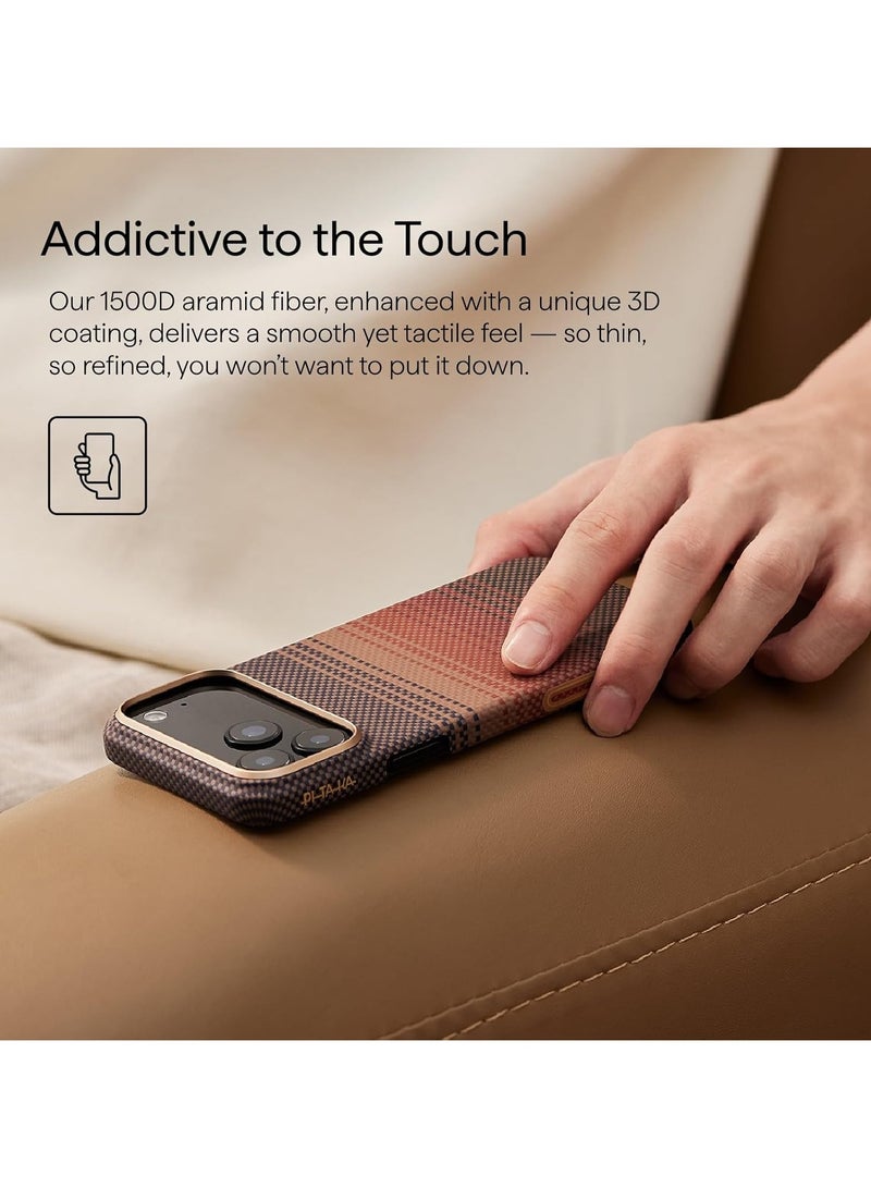 PITAKA حافظة بيتاكا لجهاز آيفون 17 برو ماكس 6.9" مع زر التحكم في الكاميرا، متوافقة مع ماغسيف، حافظة فائقة النحافة مع شعور بدون حافظة، مصنوعة من ألياف الأراميد 1500D، غروب الشمس - Image 3