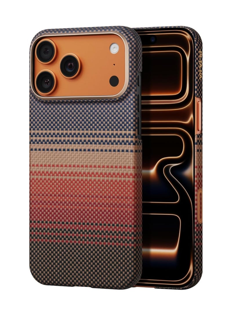 PITAKA حافظة بيتاكا لجهاز آيفون 17 برو ماكس 6.9" مع زر التحكم في الكاميرا، متوافقة مع ماغسيف، حافظة فائقة النحافة مع شعور بدون حافظة، مصنوعة من ألياف الأراميد 1500D، غروب الشمس - Image 2