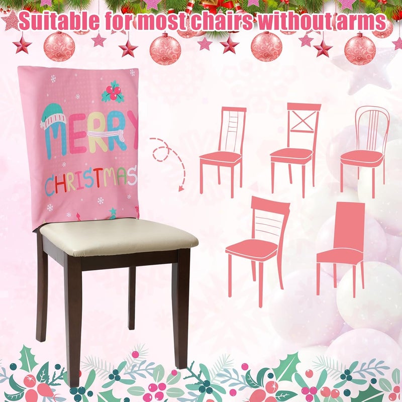 FuWeave 6 Pcs Christmas Chair Covers Pink Nutcracker Christmas Chair Back Covers Pastel Xmas Tree Chair Protector Slipcovers Washable Winter Dining Room Seat Covers for Home Hotel Kitchen Decorations - Image 4
