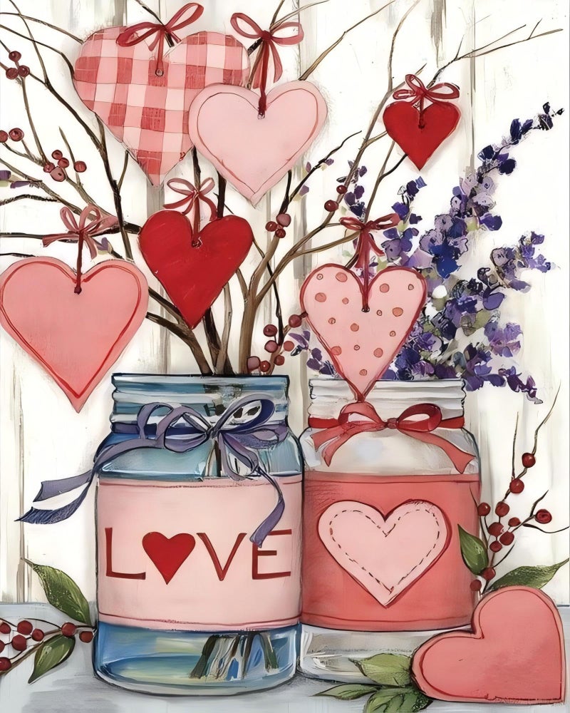 askkqtx Valentine's Day Paint by Numbers Kit for Adults, DIY Love Paint by Numbers for Beginner, Oil Painting by Number on Canvas for Home Decor Gifts 16x20 Inch - Image 1