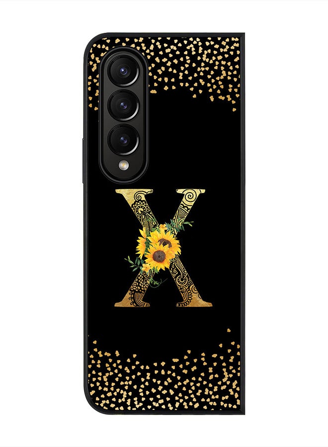 Stylizedd Rugged Black edge case for Samsung Galaxy Z Fold4, Soft Flexible Phone case Custom Monogram Initial Letter Mandala Floral Pattern Alphabet- X (Black) - Image 1