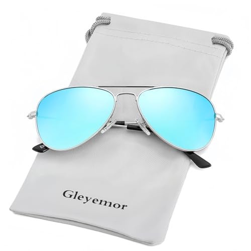 Gleyemor Kids Polarized Aviator Sunglasses for Little Girls Boys Age 3-8 (Silver/Blue Mirror) - Image 1