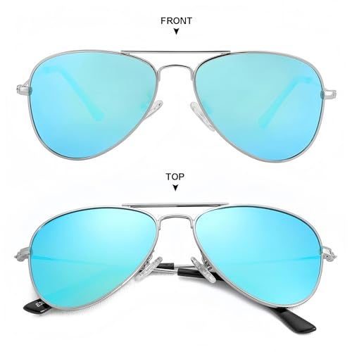 Gleyemor Kids Polarized Aviator Sunglasses for Little Girls Boys Age 3-8 (Silver/Blue Mirror) - Image 4