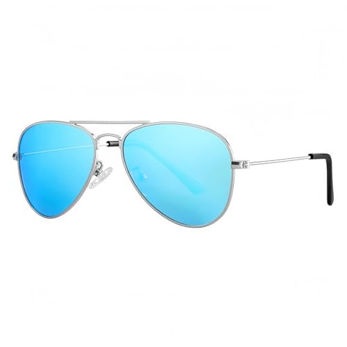 Gleyemor Kids Polarized Aviator Sunglasses for Little Girls Boys Age 3-8 (Silver/Blue Mirror) - Image 2