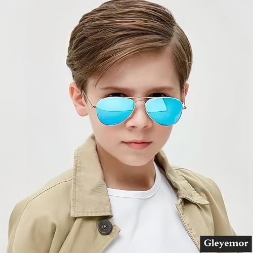 Gleyemor Kids Polarized Aviator Sunglasses for Little Girls Boys Age 3-8 (Silver/Blue Mirror) - Image 3