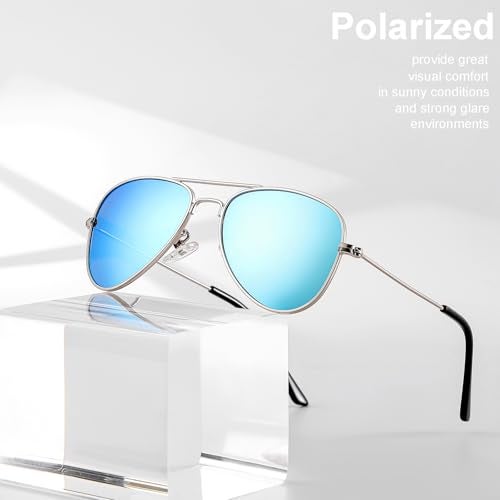 Gleyemor Kids Polarized Aviator Sunglasses for Little Girls Boys Age 3-8 (Silver/Blue Mirror) - Image 5