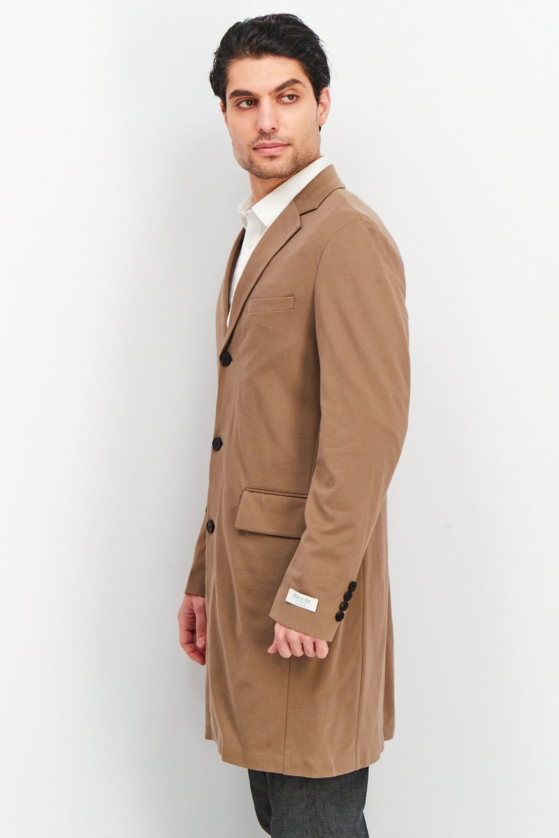 SELECTED Men Long Sleeve Solid Trench Coat, Brown - Image 3