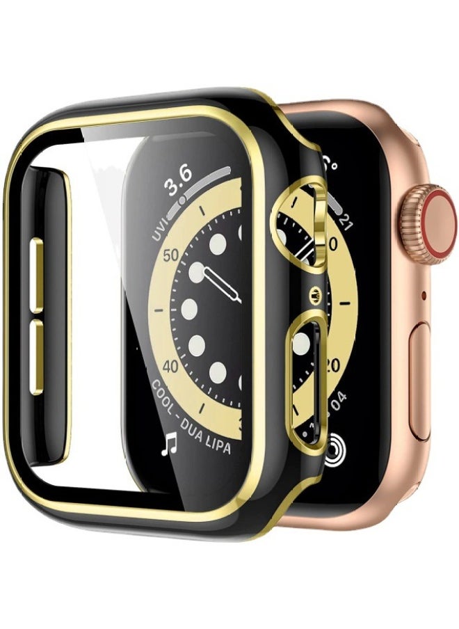 Generic - Suitable For Apple S10/98 Watch Case Two-color Dazzle-carved Tempered Shell Film Integrated Applewatch10 Protective Shell-Color:Silver-Exterior Dimension:46mm(s10) - Image 1
