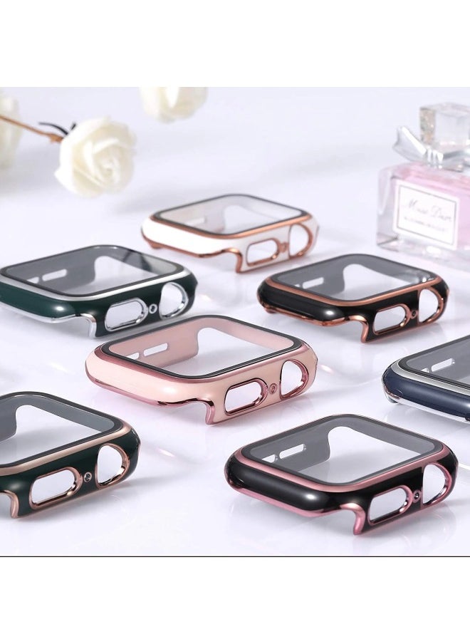Generic - Suitable For Apple S10/98 Watch Case Two-color Dazzle-carved Tempered Shell Film Integrated Applewatch10 Protective Shell-Color:Silver-Exterior Dimension:46mm(s10) - Image 1