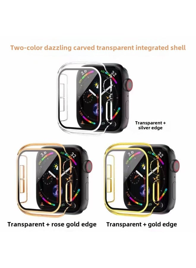Generic - Suitable For Apple S10/98 Watch Case Two-color Dazzle-carved Tempered Shell Film Integrated Applewatch10 Protective Shell-Color:Silver-Exterior Dimension:46mm(s10) - Image 1