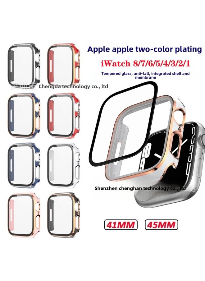 Generic - Suitable For Apple S10/98 Watch Case Two-color Dazzle-carved Tempered Shell Film Integrated Applewatch10 Protective Shell-Color:Silver-Exterior Dimension:46mm(s10) - Image 1