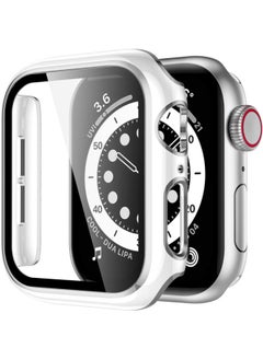 Suitable For Apple S10/98 Watch Case Two-color Dazzle-carved Tempered Shell Film Integrated Applewatch10 Protective Shell-Color:Silver-Exterior Dimension:46mm(s10)