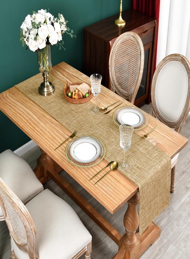 NEWISHER Farmhouse Rustic Faux Linen Table Runner Neutral Coffee Table Runners Double Layer Reversible Rectangle Runners for Daily Use Kitchen Dining Banquet Holiday 13x48 Inch - Image 2