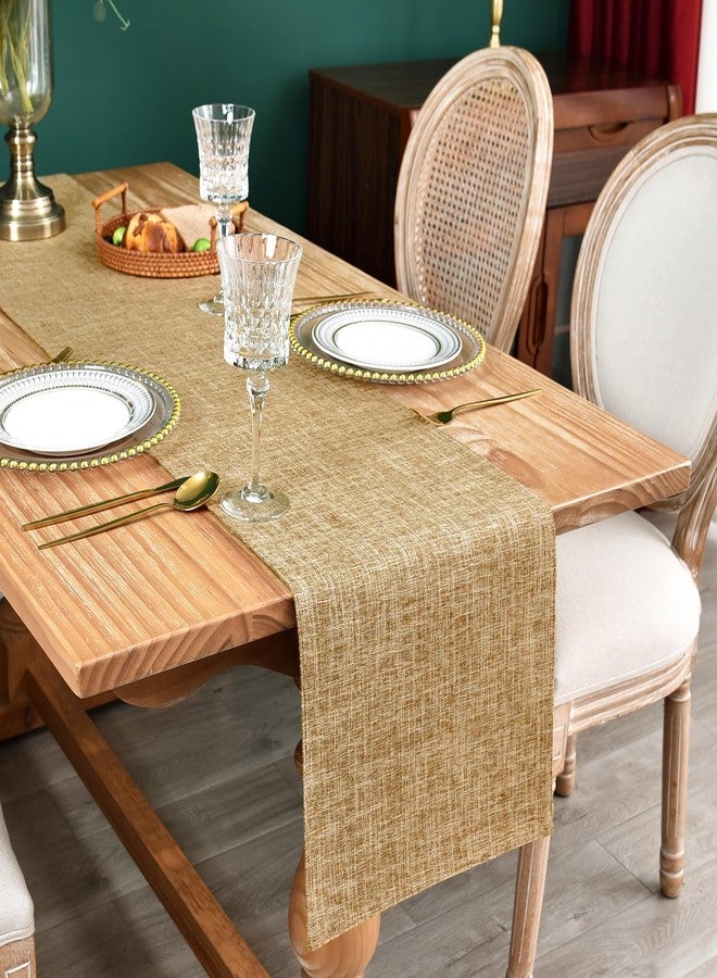 NEWISHER Farmhouse Rustic Faux Linen Table Runner Neutral Coffee Table Runners Double Layer Reversible Rectangle Runners for Daily Use Kitchen Dining Banquet Holiday 13x48 Inch - Image 1
