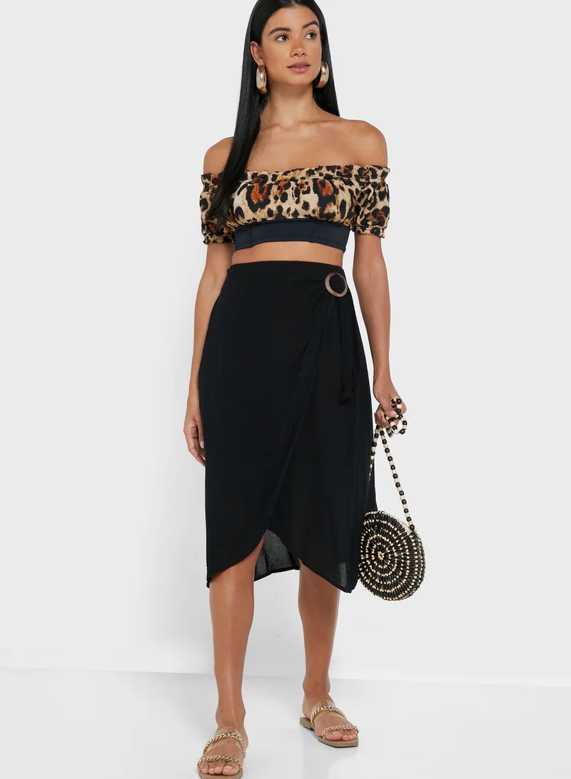 RIVER ISLAND Ruched Bardot Leopard Top