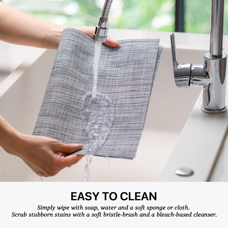 LEXMORE Placemats Set of 4 Vinyl/Plastic Woven Place Mats for Kitchen Table Indoor/Outdoor Washable Placemat Wipeable Dining Table Mats(Gray) - Image 4