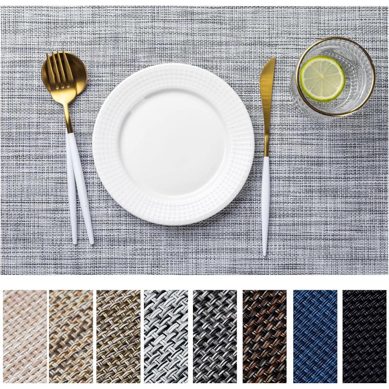 LEXMORE Placemats Set of 4 Vinyl/Plastic Woven Place Mats for Kitchen Table Indoor/Outdoor Washable Placemat Wipeable Dining Table Mats(Gray) - Image 1