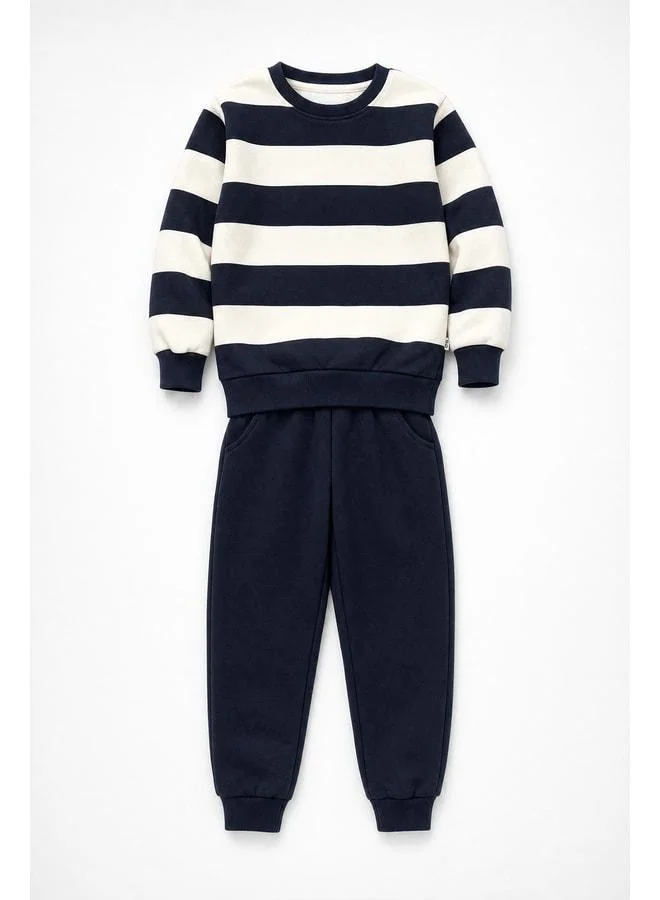 Perendi Boy's Striped Sweatshirt and Jogger Bottom Set.