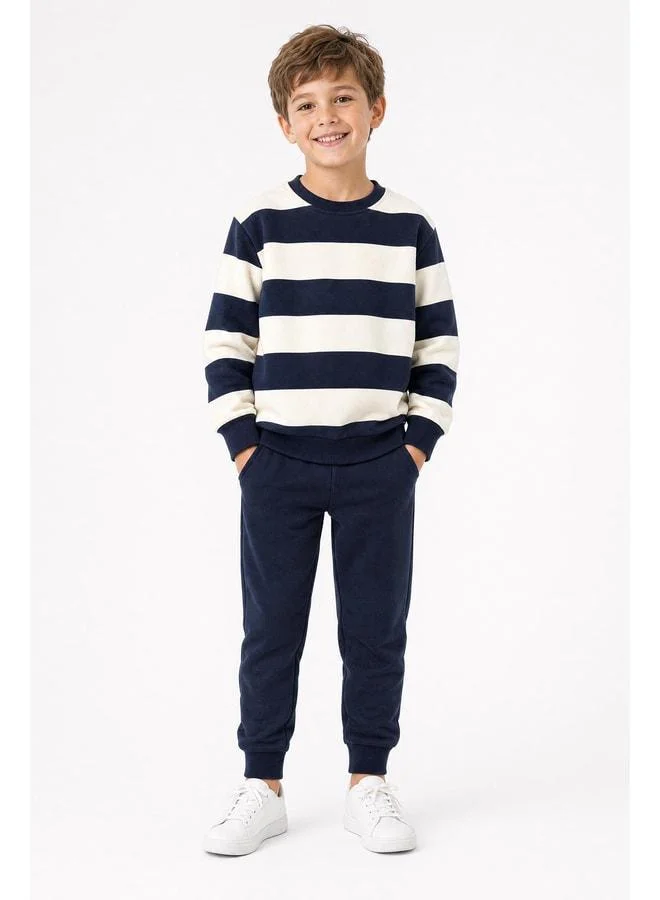 Perendi Boy's Striped Sweatshirt and Jogger Bottom Set.