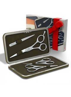 Suvorna Premium Beard & Mustache Scissors Set/Kit With Beard Scissors For Men - Grooming Scissors Men/Facial Hair Scissors/Nose Scissors - Eyebrow Scissors - Slant Tweezers (4 Pcs Green)  - Image 1