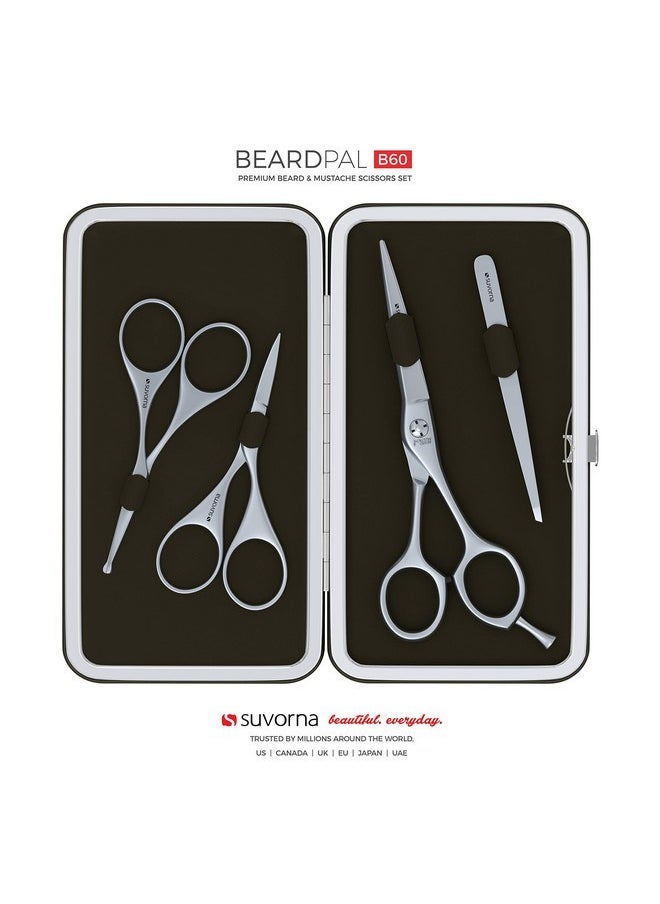 Suvorna - Premium Beard & Mustache Scissors Set/Kit With Beard Scissors For Men - Grooming Scissors Men/Facial Hair Scissors/Nose Scissors - Eyebrow Scissors - Slant Tweezers (4 Pcs Green) - Image 1