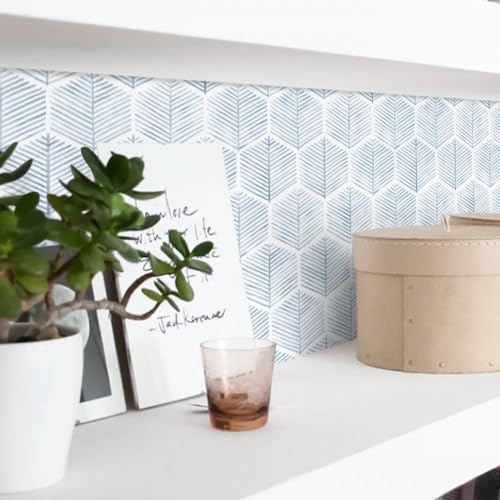 Rylan Modern Peel and Stick Wallpaper Boho Contact Paper for Cabinets and Drawers Self Adhesive Wallpaper Removable Wallpaper for Bedroom Geometric Wallpaper for Bathroom Blue/White 45 * 300 - Image 5