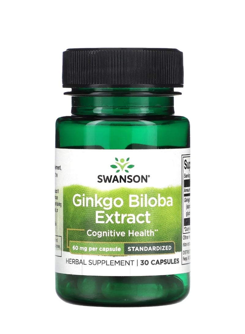 SWANSON Ginkgo Biloba Extract Standardized 60 mg 30 Capsules - Image 1