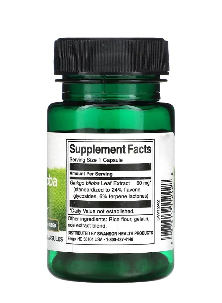 SWANSON Ginkgo Biloba Extract Standardized 60 mg 30 Capsules - Image 2