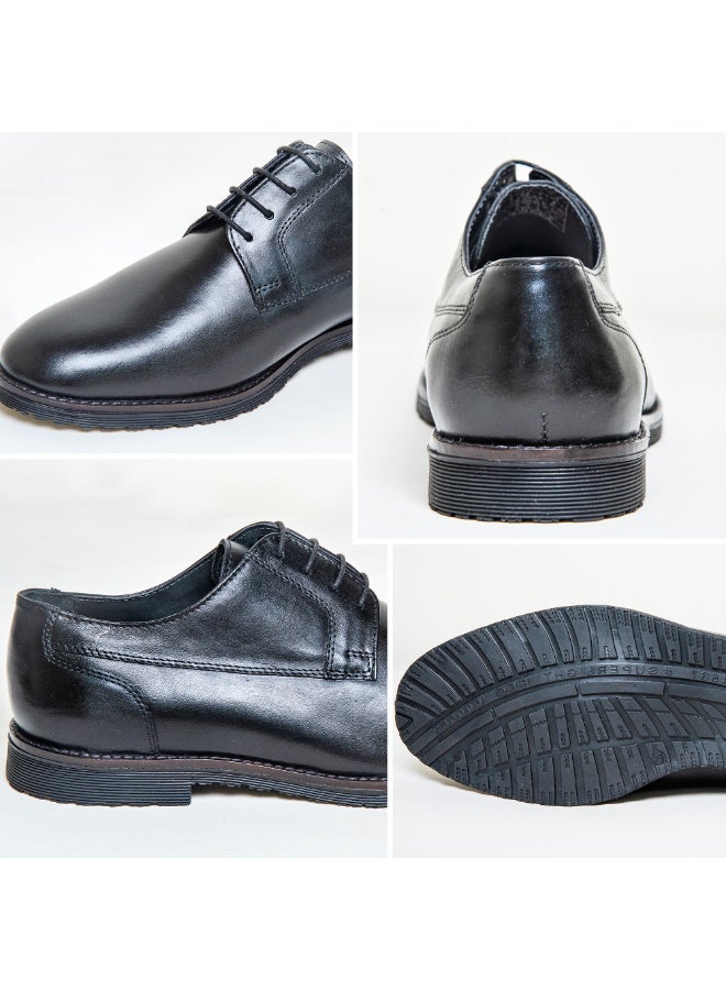 Mont Hawk Men’s Genuine Leather Derby Shoes – Classic Lace-Up Formal Dress Shoes with Cushioned Comfort Sole & Breathable Lining – Business Office & Smart Casual Footwear (Black) - Image 3