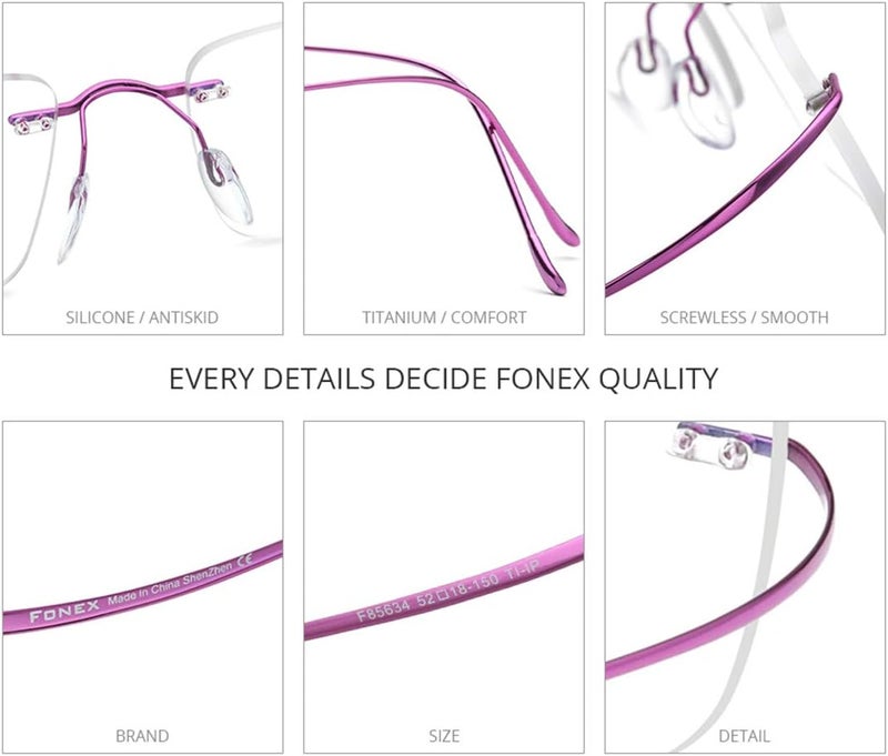 FONEX Titanium Glasses Frame,Rimless Frameless Optical Eyewear Eyeglasses for Men and Women F85634 - Image 3