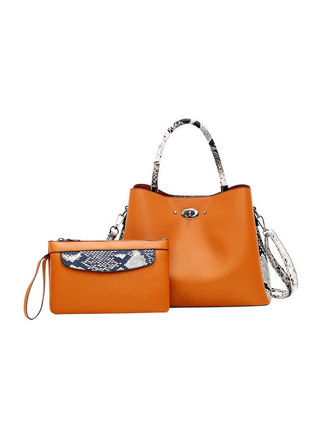 NIBEMINENT 2 Piece Snakeskin Pattern Handbag Set Orange  - Image 1