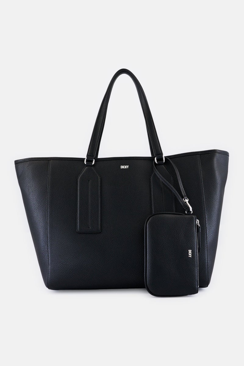 DKNY Women Hardware Logo Tote Bag With Pouch, Black - Image 1