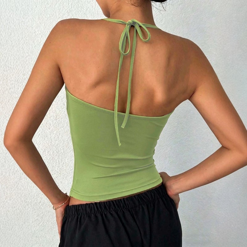 Women's Letter Print Halter Neck Crop Top - Image 2