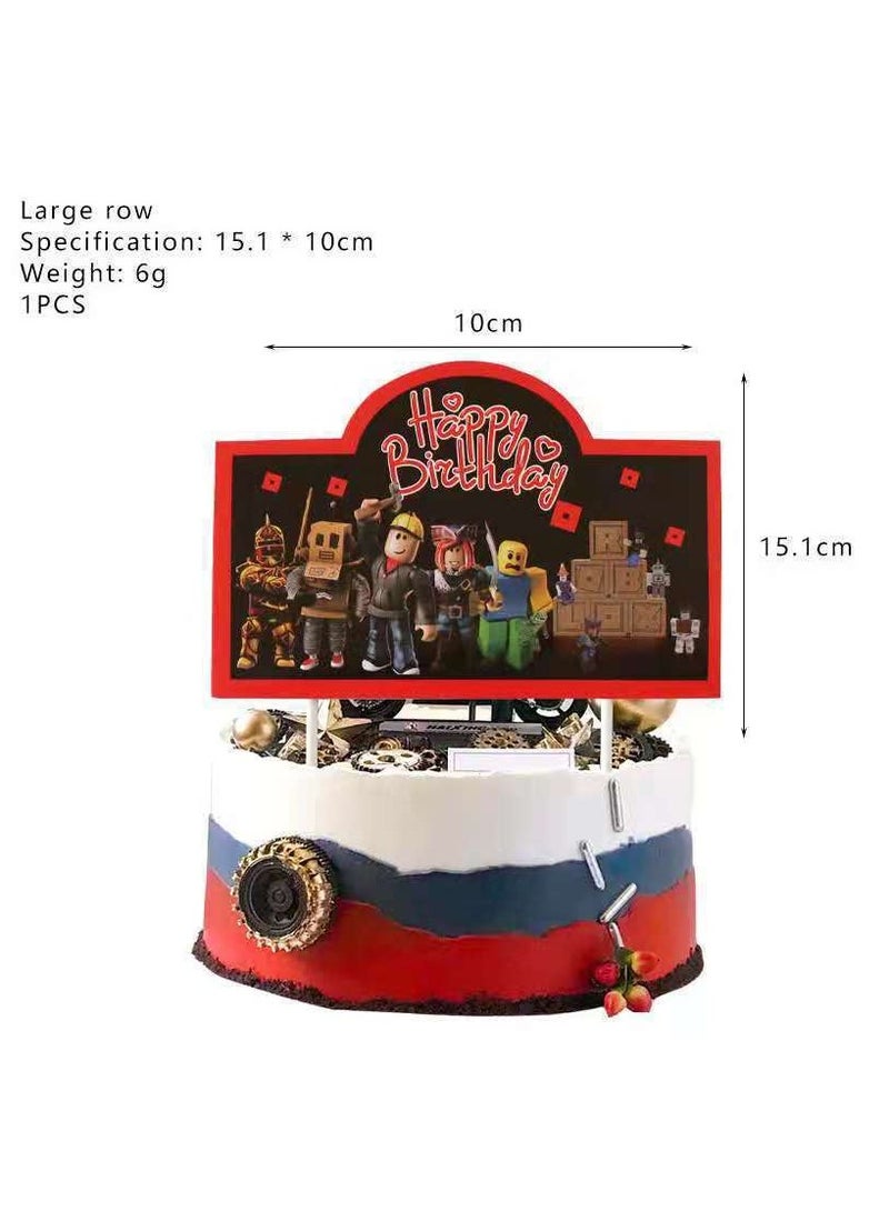 لوازم الحفلات والديكورات لموضوع لعبة الصندوق الرملي روبلوكس مع أعواد تزيين الكب كيك، لافتة عيد ميلاد سعيد، بالونات - Image 2
