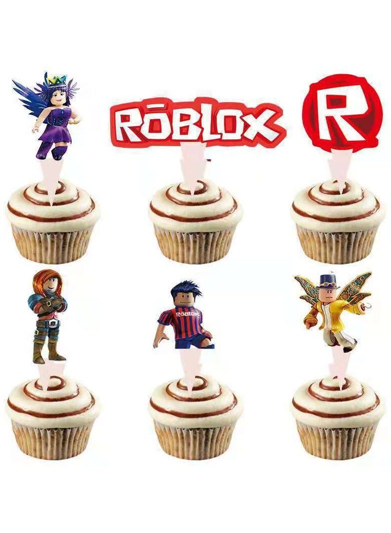 لوازم الحفلات والديكورات لموضوع لعبة الصندوق الرملي روبلوكس مع أعواد تزيين الكب كيك، لافتة عيد ميلاد سعيد، بالونات - Image 4