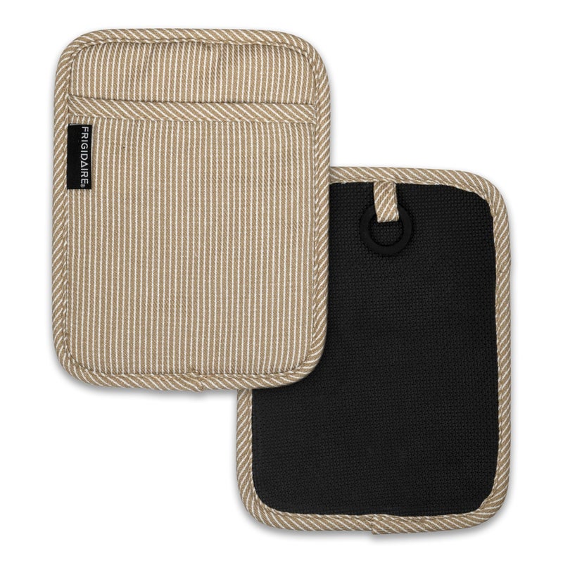 Frigidaire Layla 2-Pack Cotton and Neoprene Pot Holders, Heat Resistant, Anti-Slip, Machine Washable, 7" x 9", Beige, Set of 2
