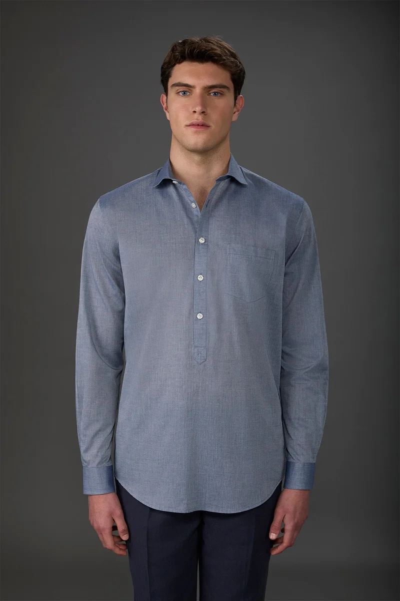 Men's concealed button down casual shirt - Indigo