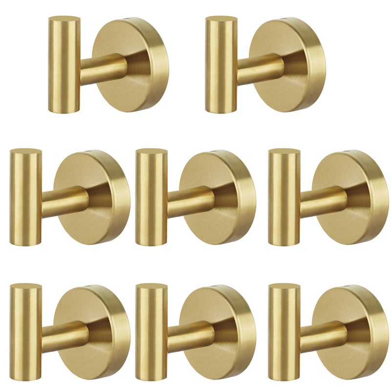 Homagic 8 Pcs Bathroom Robe Towel Hooks Coat Wall Hook Stainless Steel Heavy Duty Door Hanger Towel Robe Clothes Cabinet Closet Sponges Hook for Bathroom Bedroom Kitchen Hotel Pool Gold