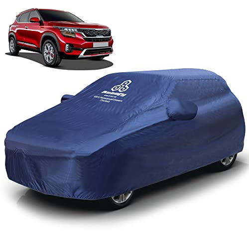 Autofy Cape 100% Waterproof (Tested) Car Body Cover for Kia Seltos [Year 2019 Onwards] with Elastic Bottom & 3 Belts Protection & Mirror Pockets & Paint Protection Layer Inside (Blue) - Image 1