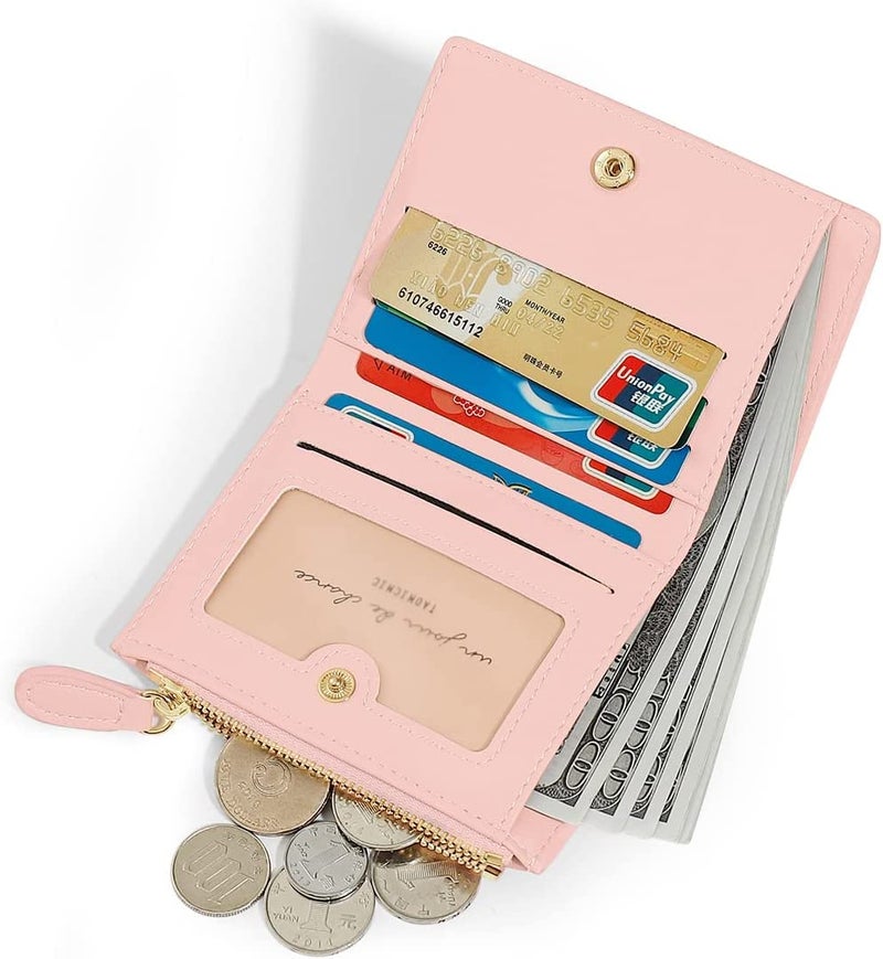 kuifang Girls Cute flowers Print Wallet, Small Tri-folded Aesthetic Wallet, PU Leather Purse Cash Pocket Card Holder ID Window Purse for Women(Pink) - Image 5