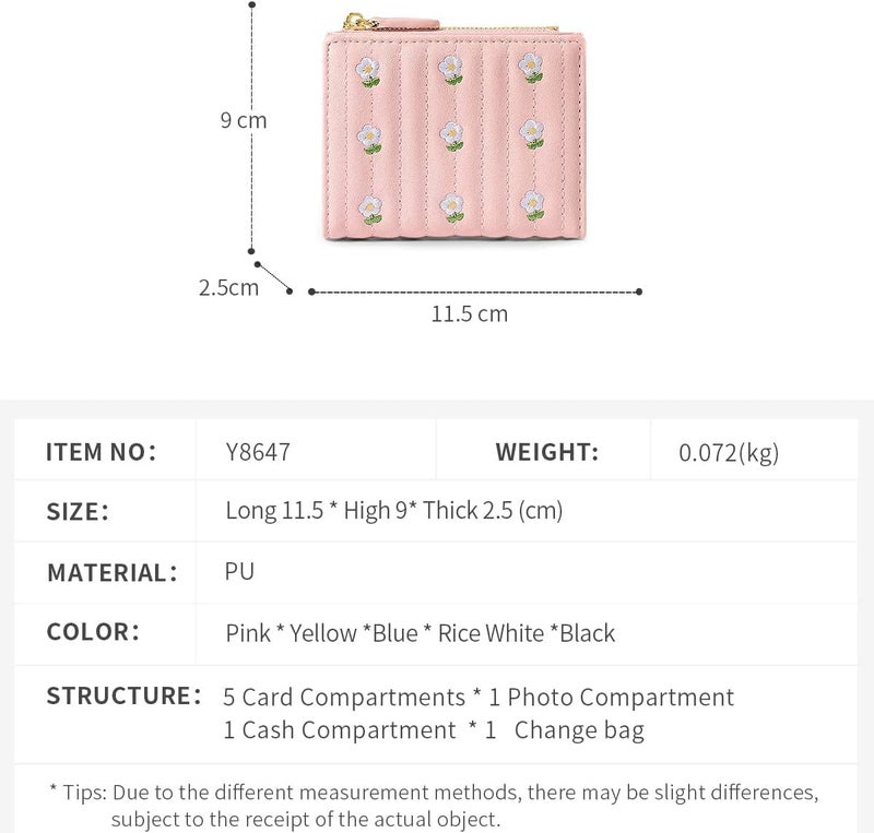 kuifang Girls Cute flowers Print Wallet, Small Tri-folded Aesthetic Wallet, PU Leather Purse Cash Pocket Card Holder ID Window Purse for Women(Pink) - Image 4