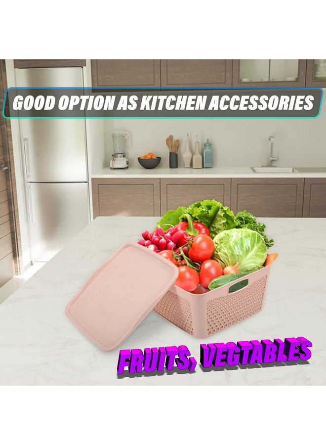 Kuber Industries Netted Design Unbreakable Multipurpose Square Shape Plastic Storage Baskets with lid Large Pack of 2 (Peach) - Image 5